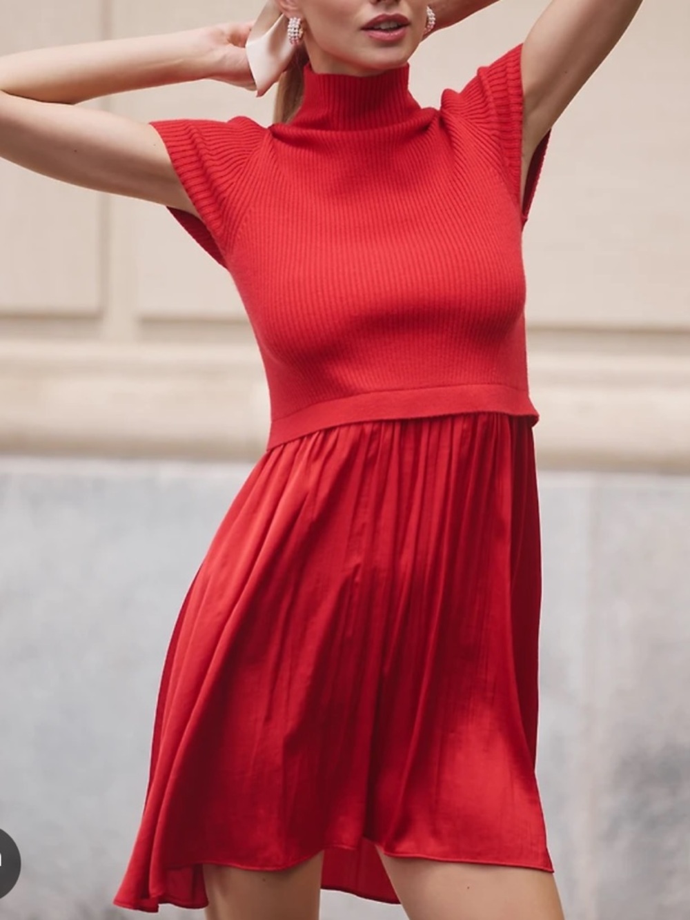 Anthropologie Red Twofer Mock Neck Mini Dress